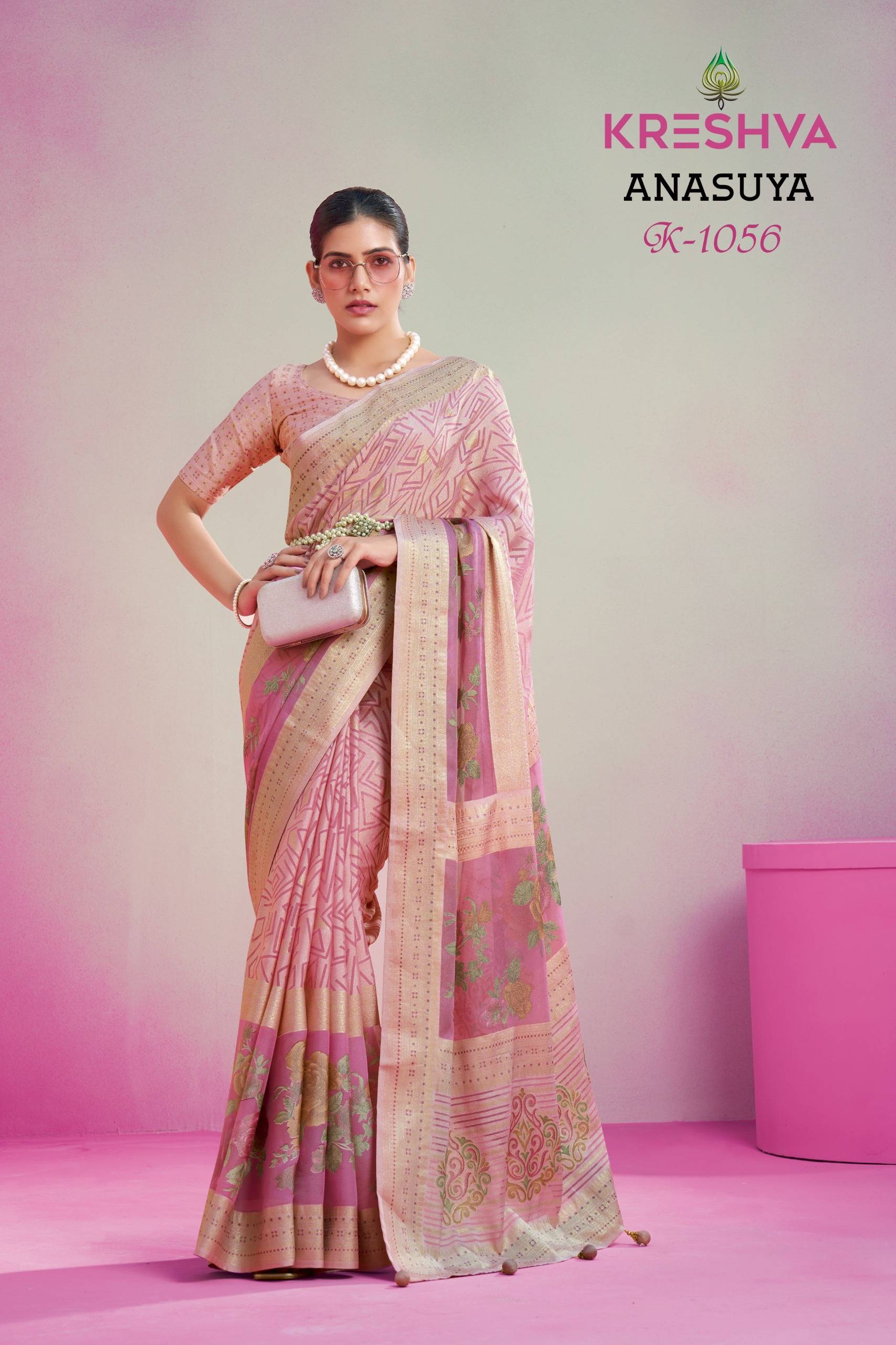 ANASUYA by Kreshva 1056 to 1061 series Indian Traditional casual wear LUX P.V. GEORGETTE sarees At Wholesale Price
